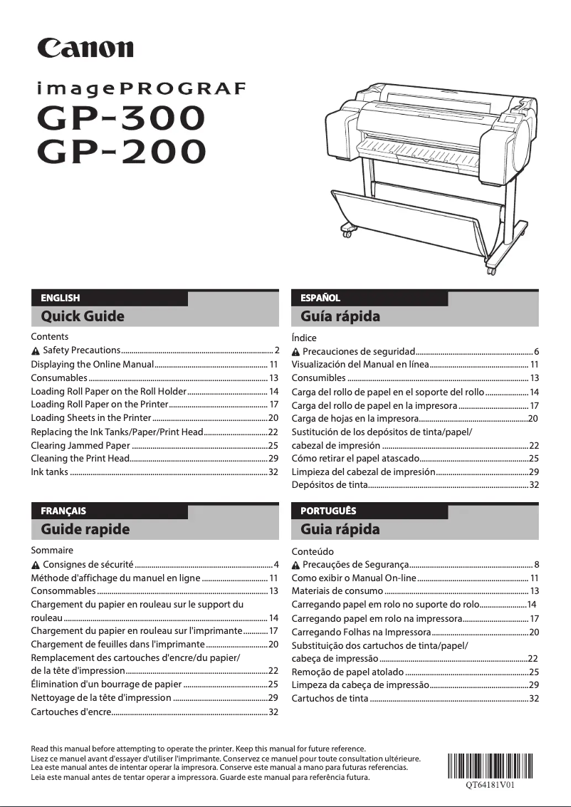 First page image of the manual for imagePROGRAF GP-200