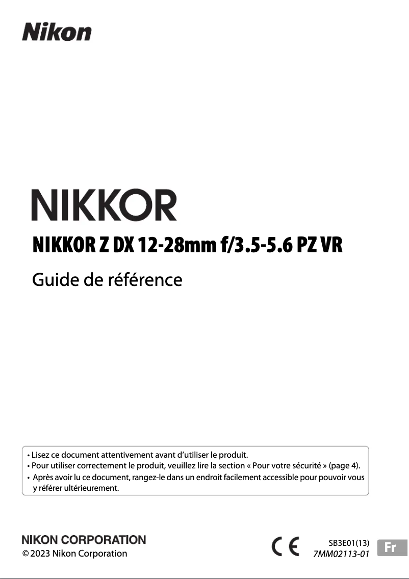 Page 1 of the manual User Manual Nikon NIKKOR Z DX 12-28mm f/3.5-5.6 PZ VR