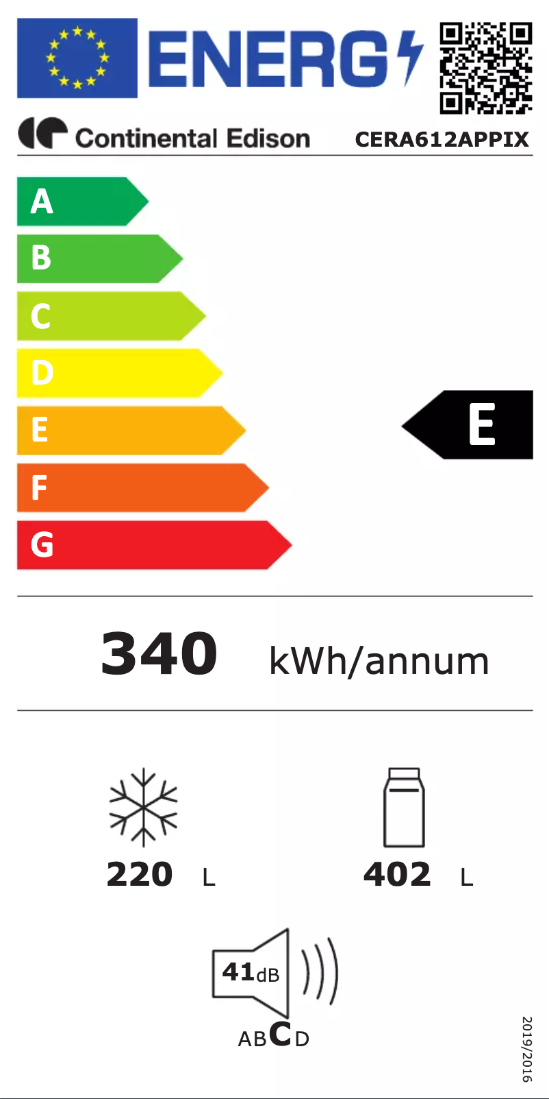 Page 1 of the manual Energy Label Continental Edison CERA612APPB