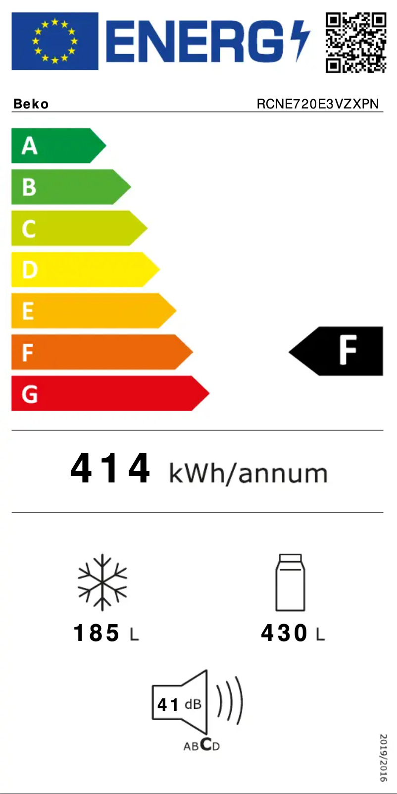 Page 1 of the manual Energy Label Beko RCNE720E3VZXPN