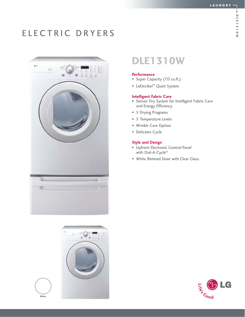 Page 1 of the manual Technical Sheet LG DLE1310W
