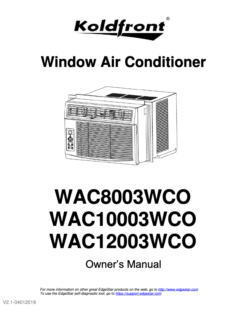 Page 1 of the manual User Manual Koldfront WAC12003WCO