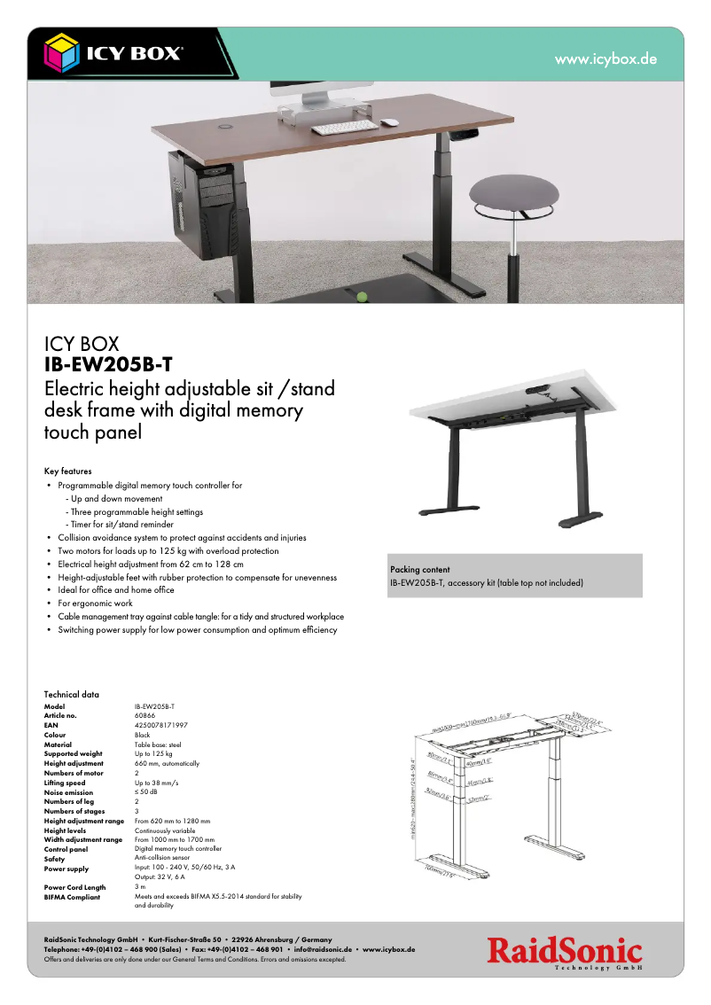 Page 1 of the manual Technical Sheet Icy Box IB-EW205B-T