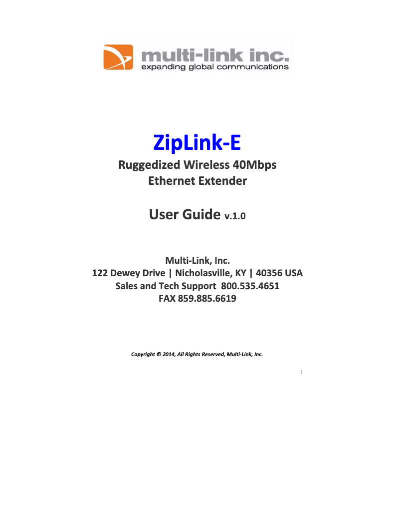 Page 1 of the manual User Manual Multi-link ZipLink-Xtreme