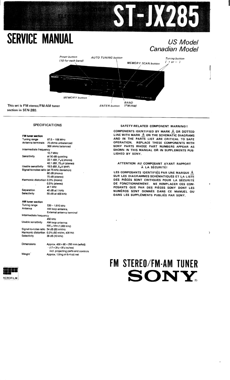 First page image of the manual for ST-JX285