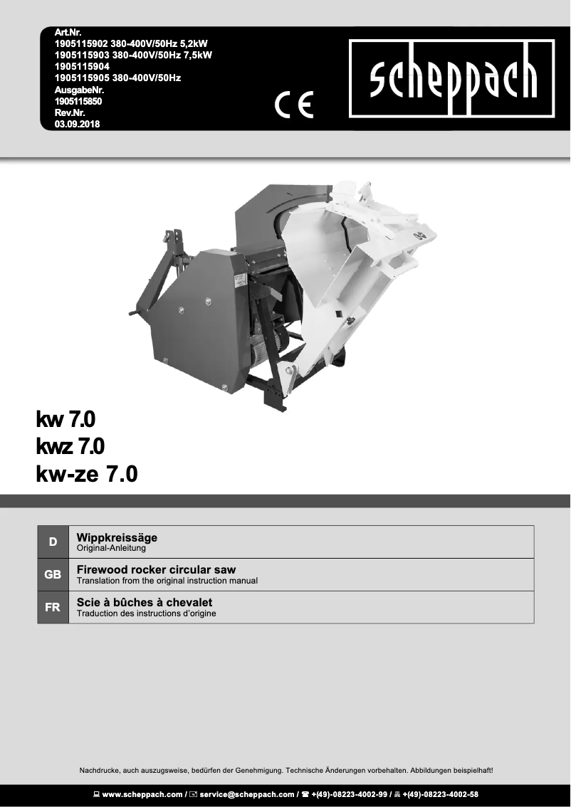 Page 1 of the manual User Manual Scheppach kw 7.0
