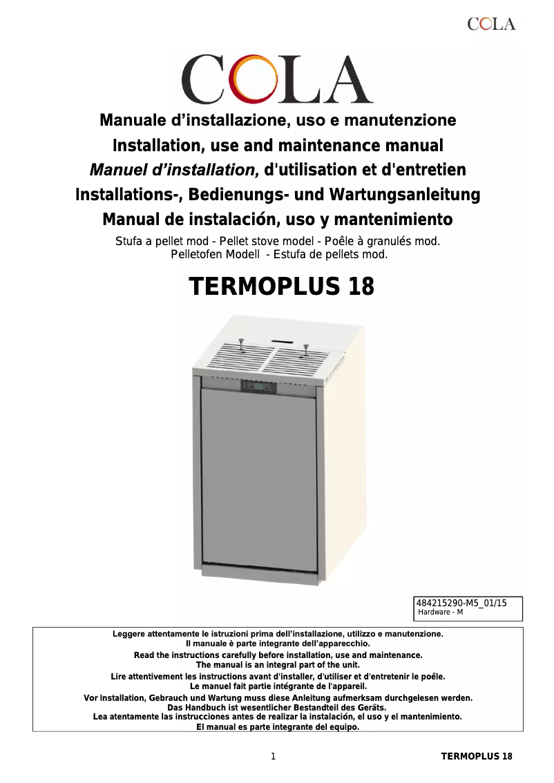Page 1 of the manual User Manual Cola Termo Plus 18