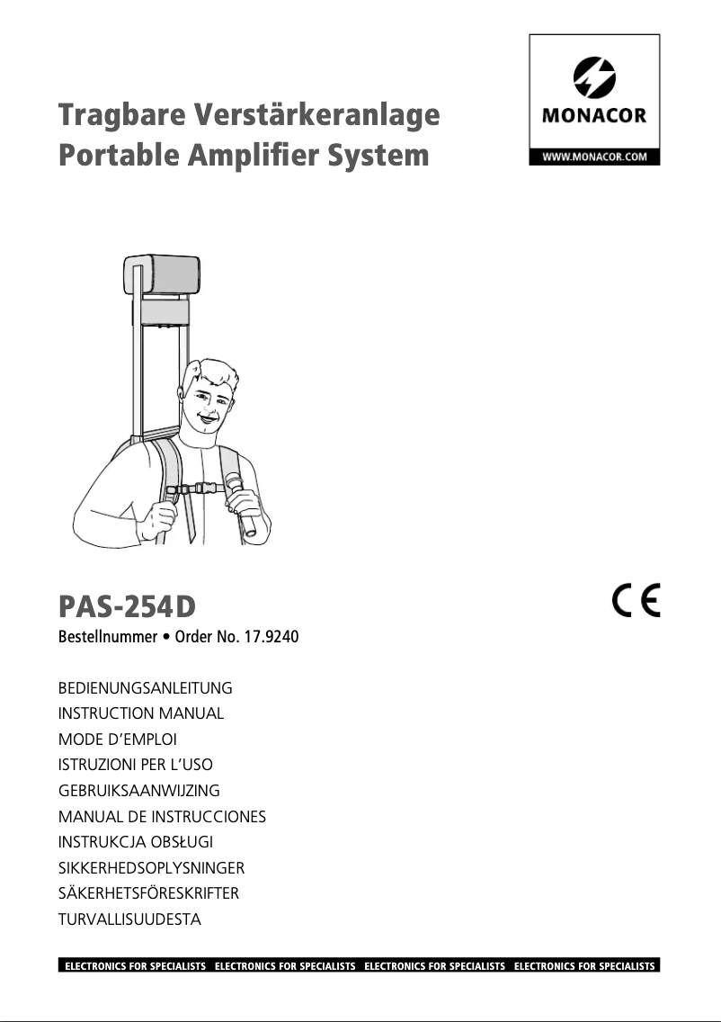 First page image of the manual for PAS-254D