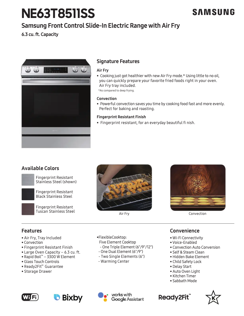 Page 1 of the manual Technical Sheet Samsung NE63T8511ST