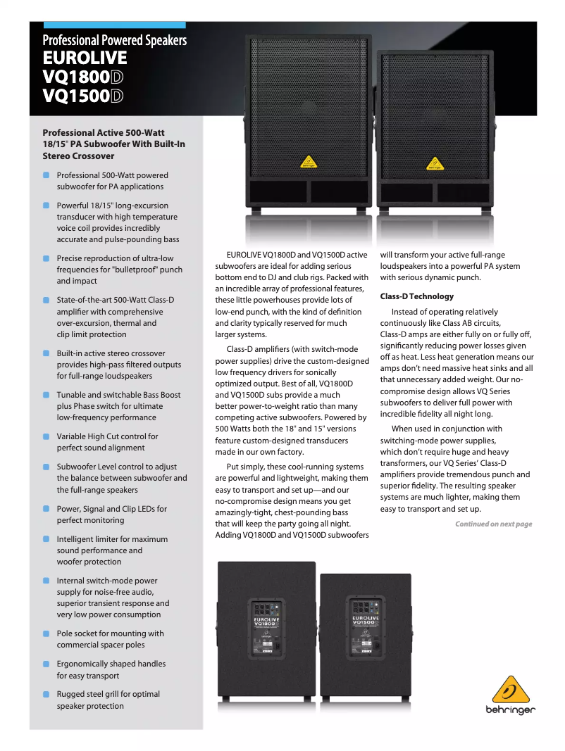 First page image of the manual for EuroLive VQ1500D