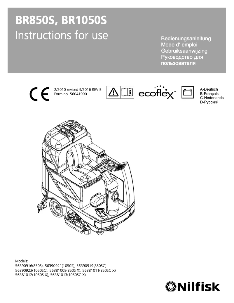 Page 1 of the manual User Manual Nilfisk BR850