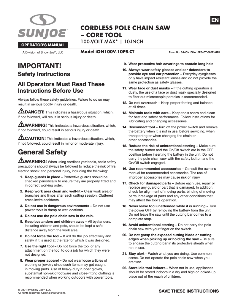 Image de la première page du manuel de l'appareil ION100V-10PS-CT