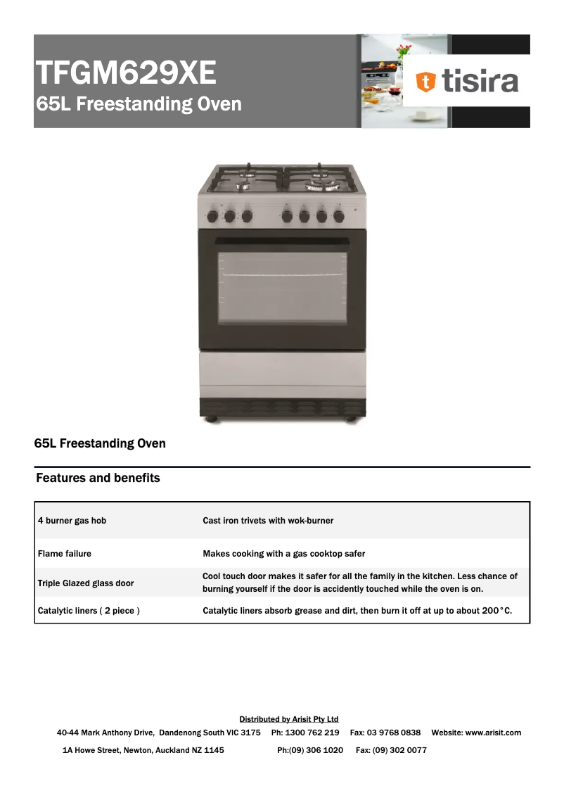 Page 1 of the manual Technical Sheet Tisira TFGM629XE