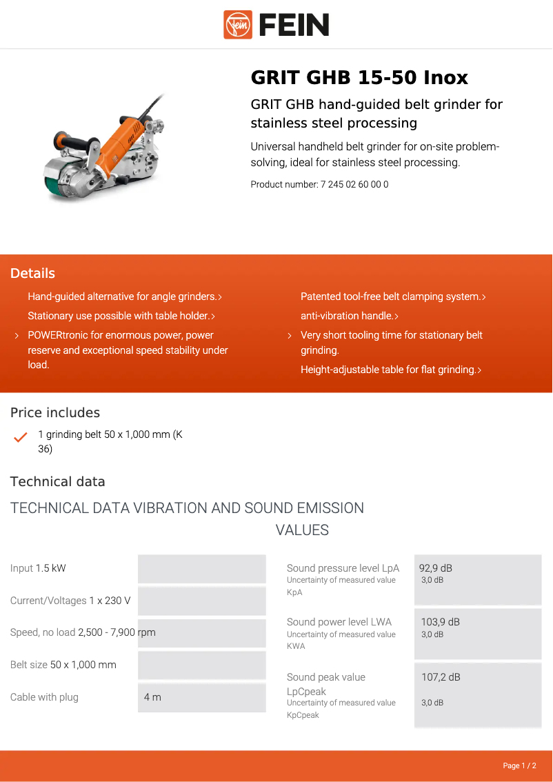 First page image of the manual for GRIT GHB 15-50 Inox