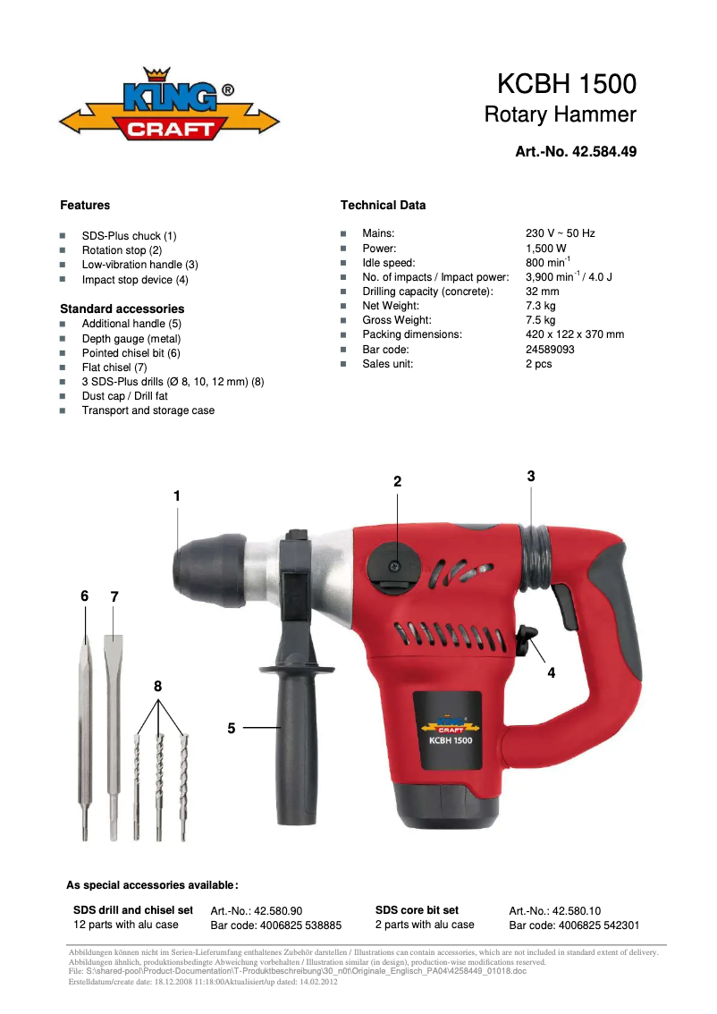 First page image of the manual for KCBH 1500