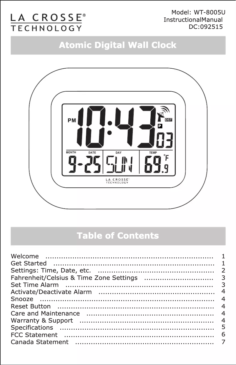 Page 1 of the manual User Manual La Crosse Technology WT-8005U