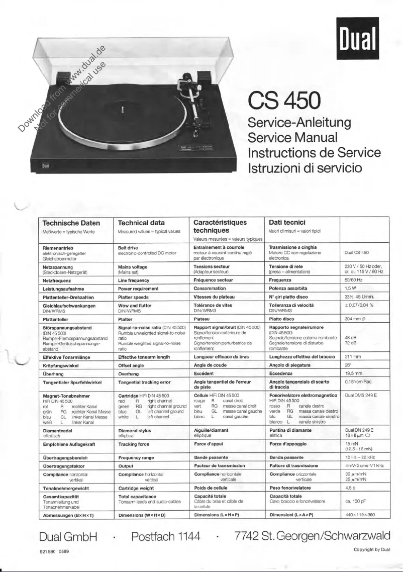 First page image of the manual for CS 450