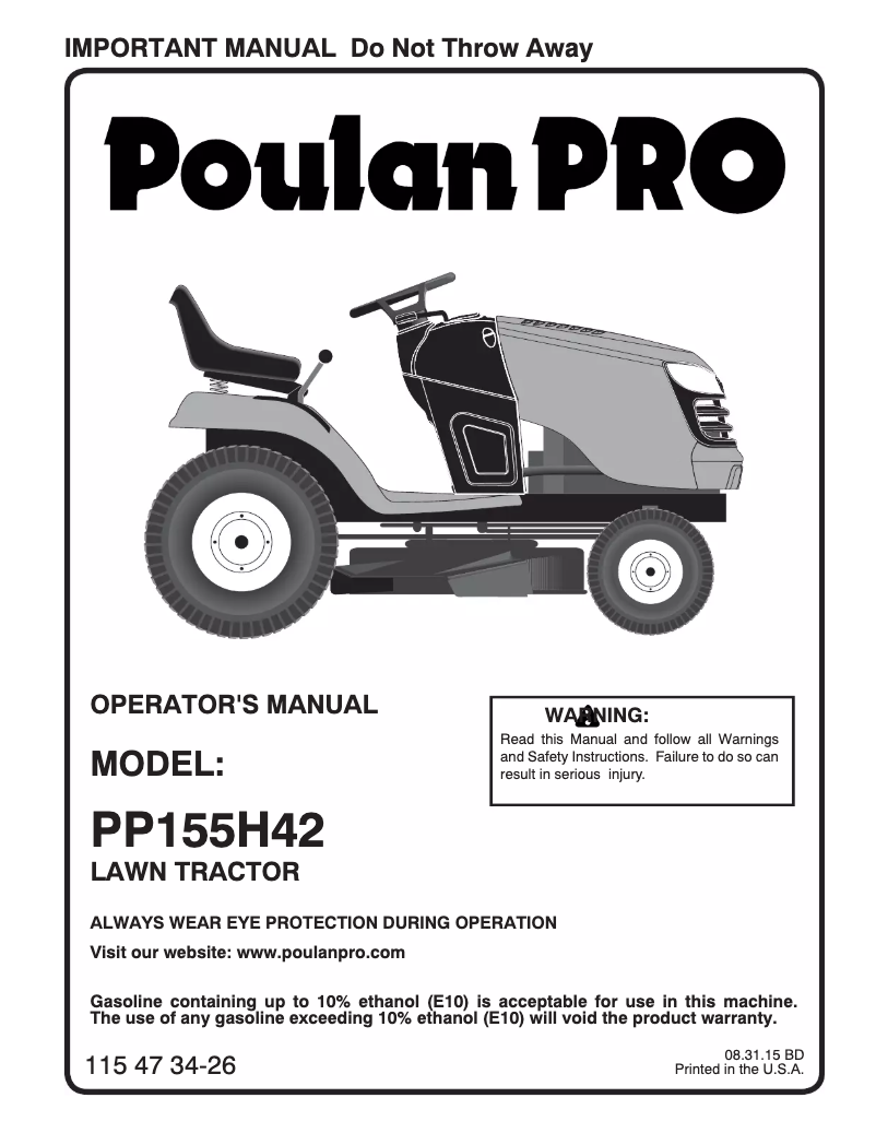 First page image of the manual for PP155H42