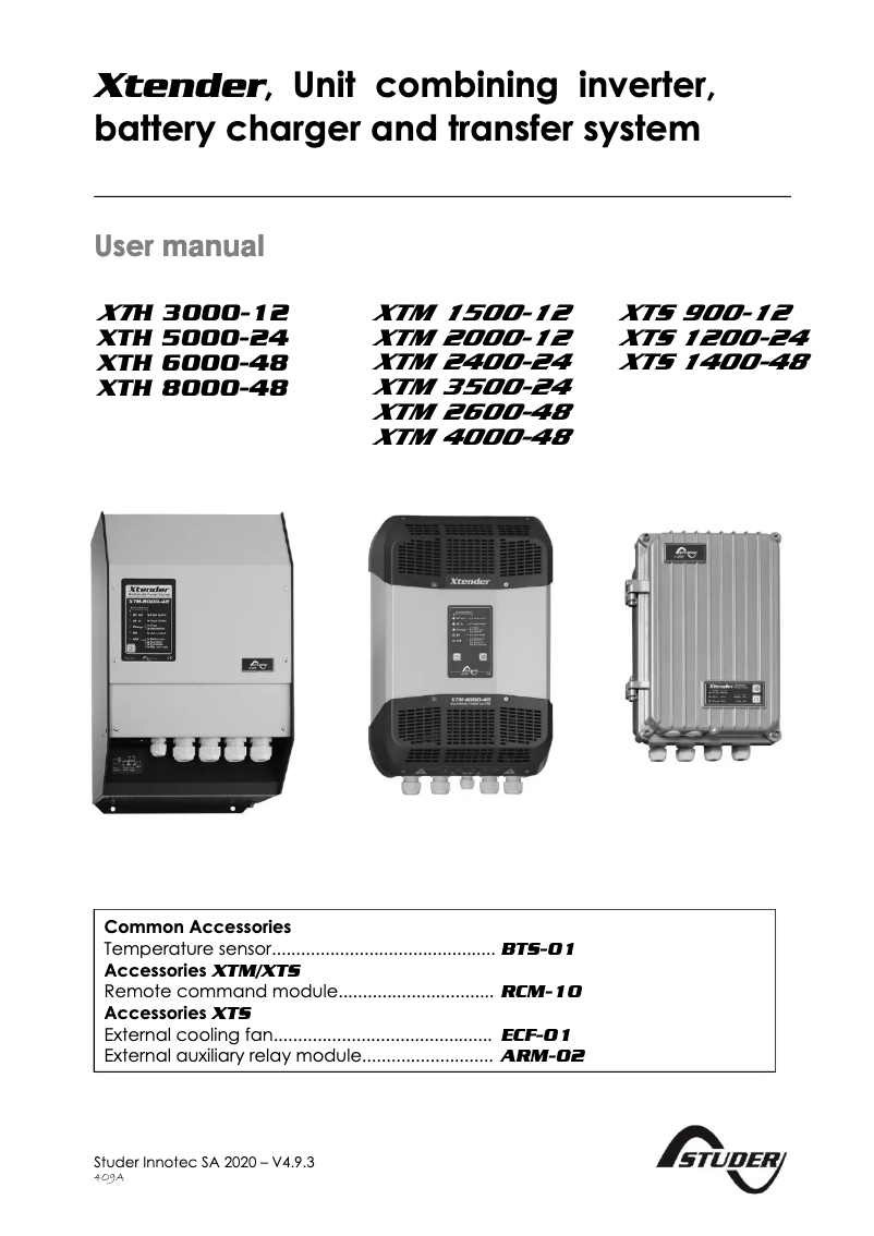 Page 1 of the manual User Manual Studer XTM 2600-48