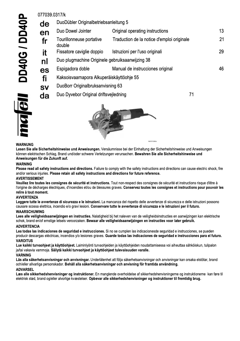 First page image of the manual for DD40P