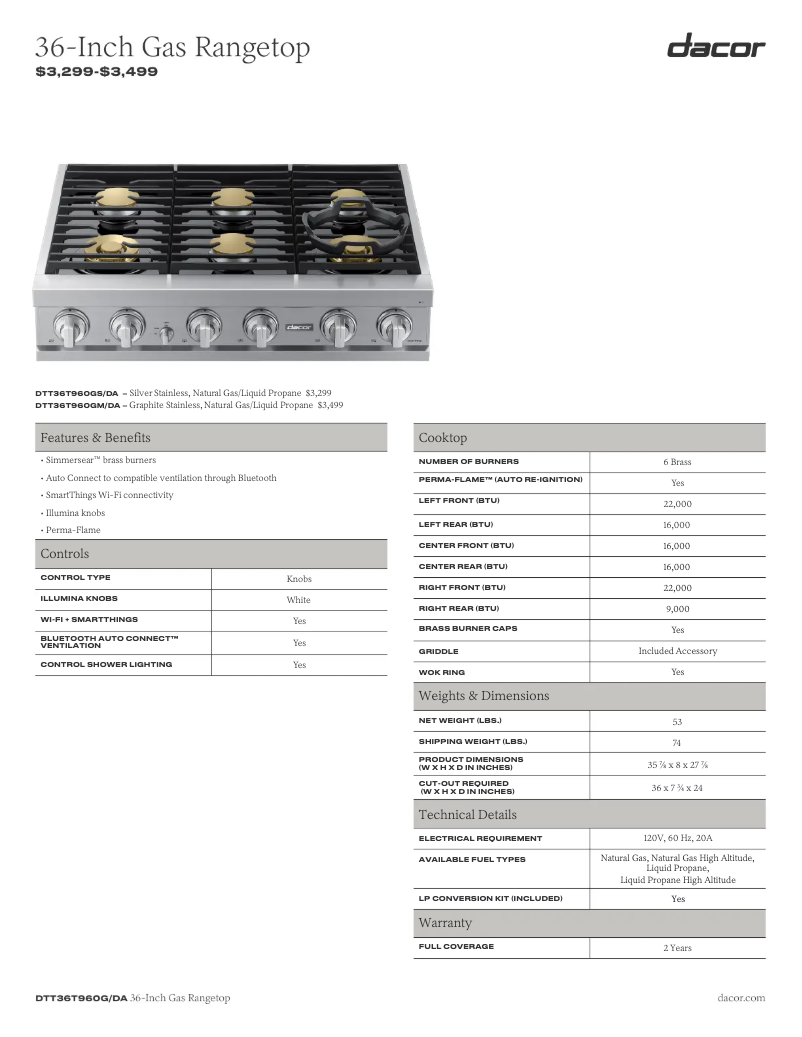 First page image of the manual for DTT36T960GM
