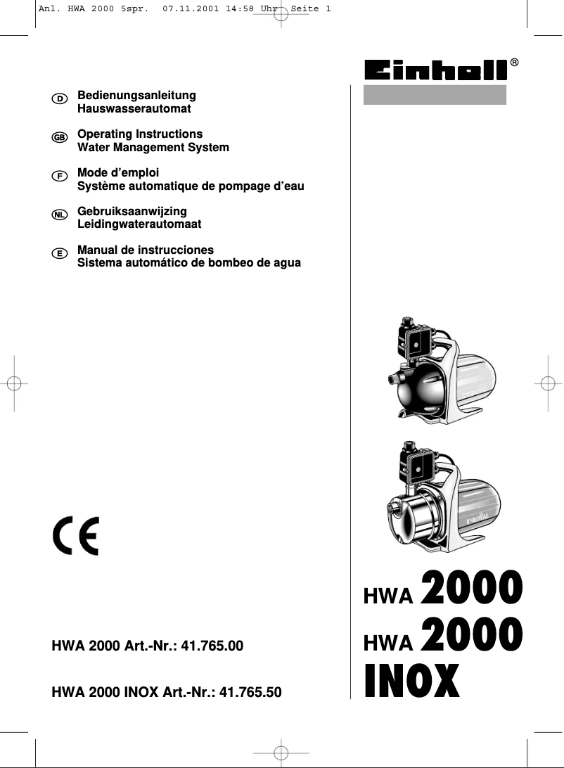 Page 1 of the manual User Manual Einhell HWA 2000