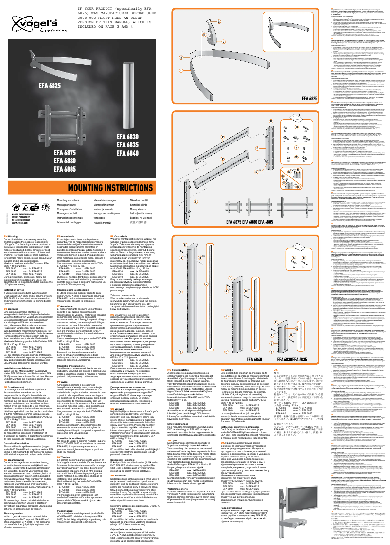 Page 1 of the manual User Manual Vogel's EFA 6885
