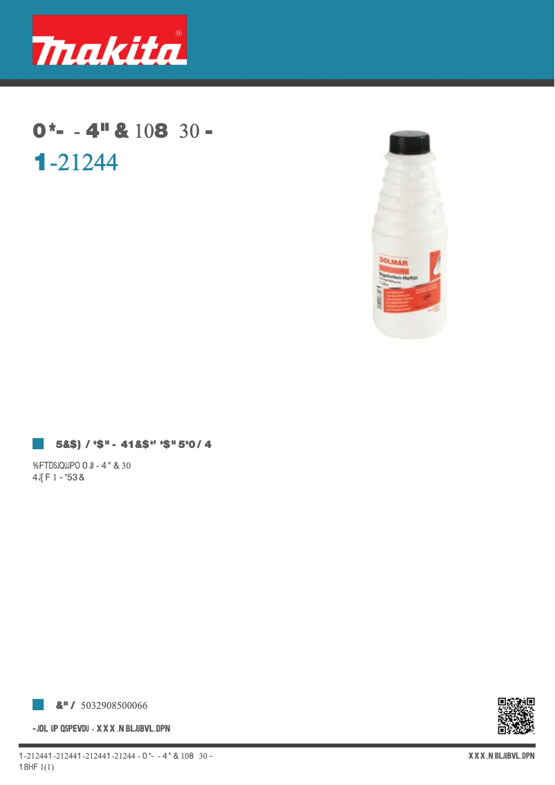 Page 1 of the manual Technical Sheet Makita P-21244