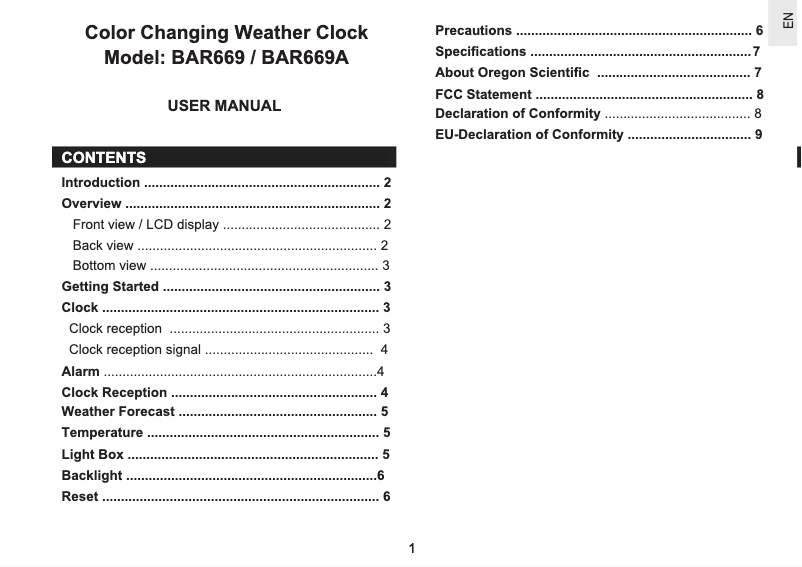Page 1 of the manual User Manual Oregon Scientific BAR 669