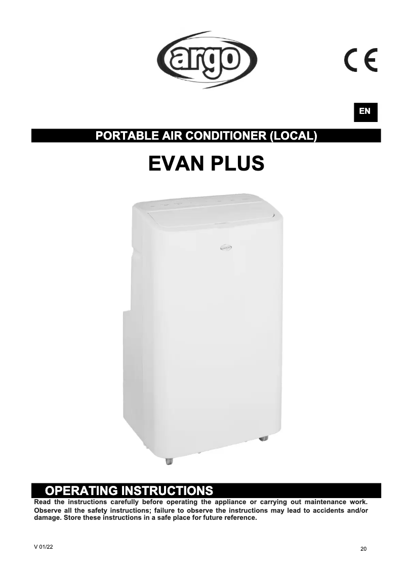Page 1 of the manual User Manual Argoclima Evan Plus