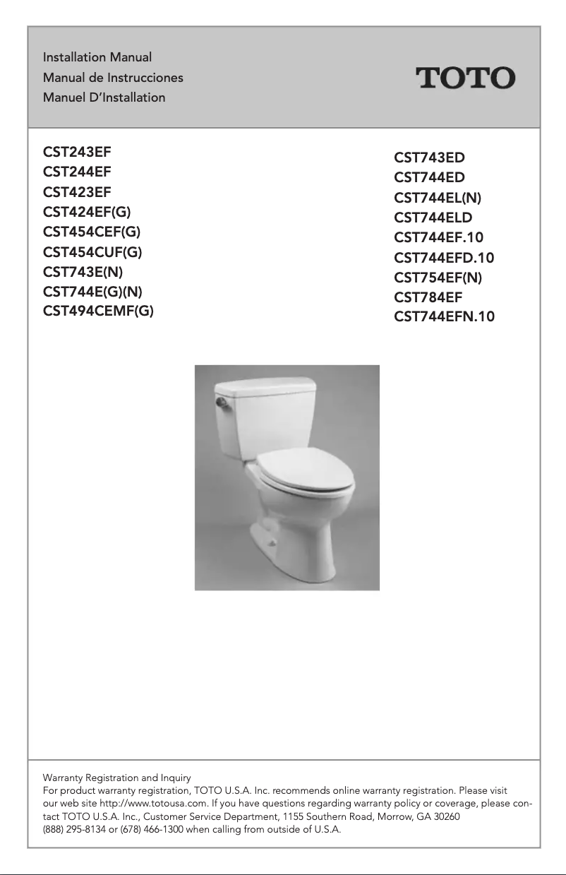 Page 1 of the manual User Manual TOTO CST744EFD.10