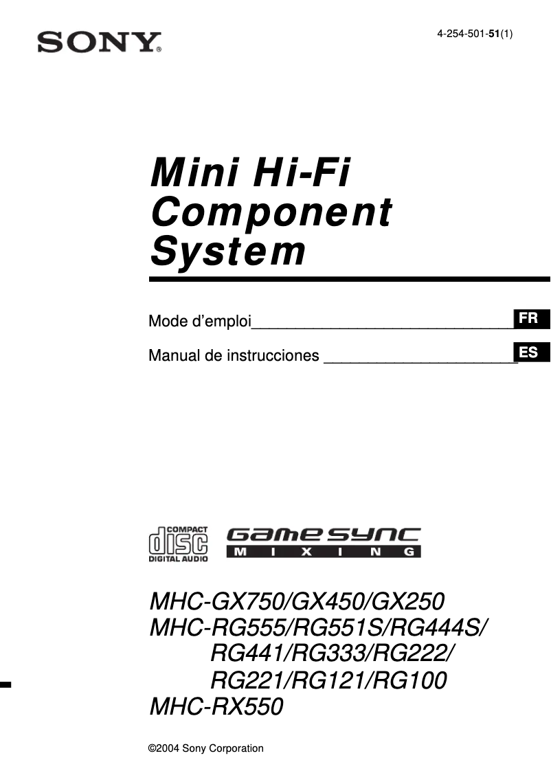 First page image of the manual for MHC-RG222
