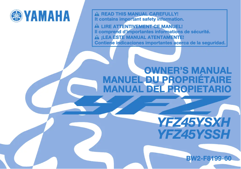 First page image of the manual for YFZ450R (2017)