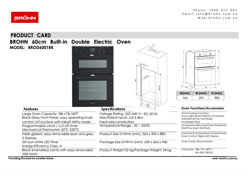 First page image of the manual for BROD6001BLK