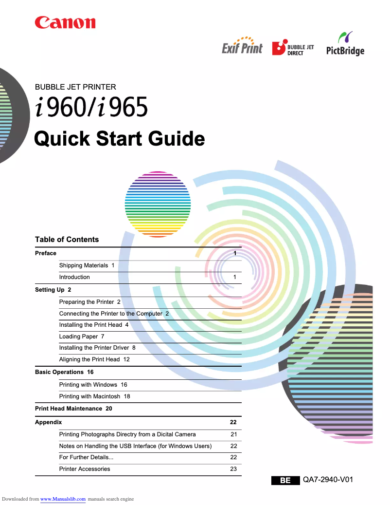 Page 1 of the manual User Manual Canon Bubble Jet i965