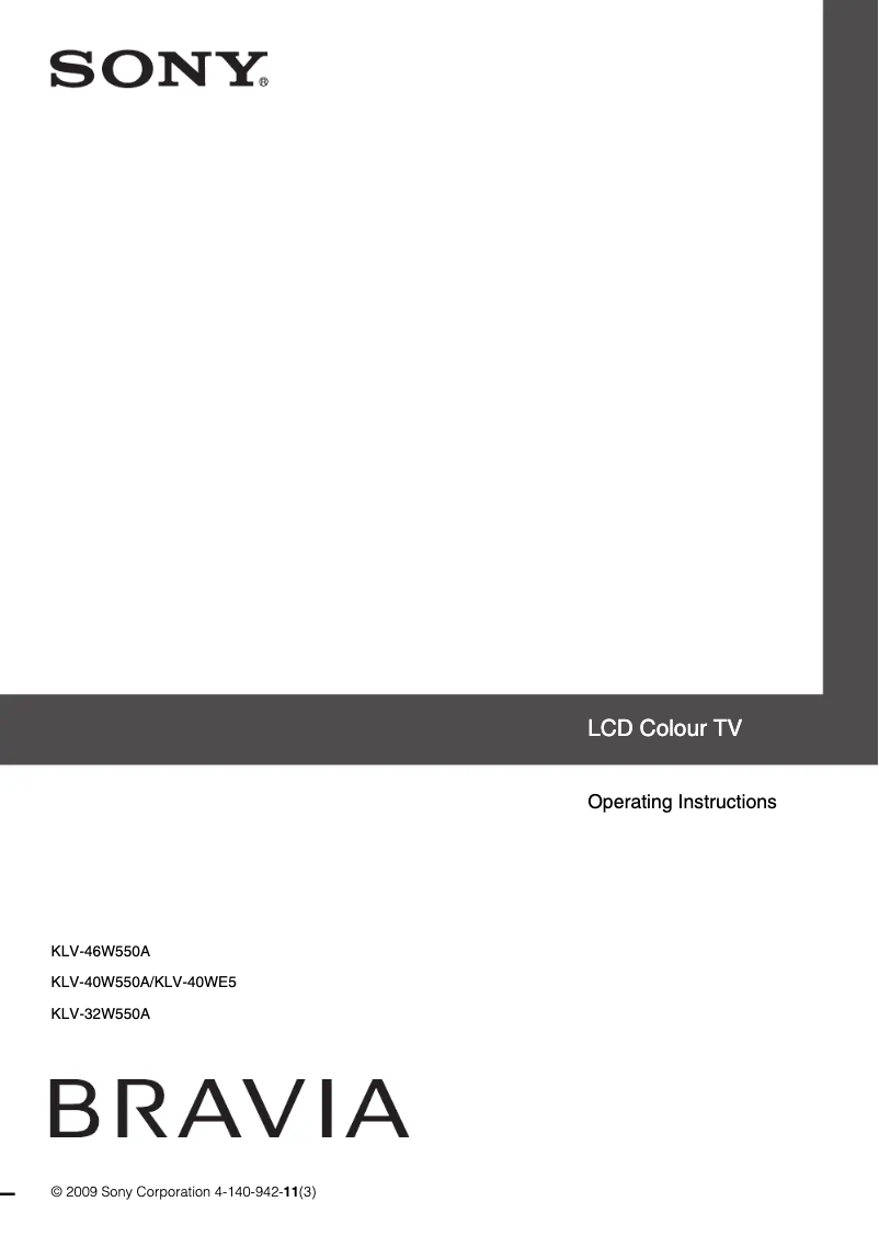 First page image of the manual for Bravia KLV-46W550A