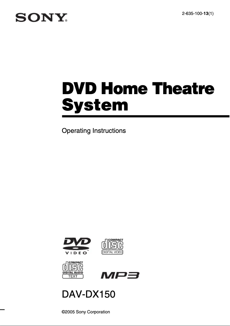 First page image of the manual for DAV-DX150
