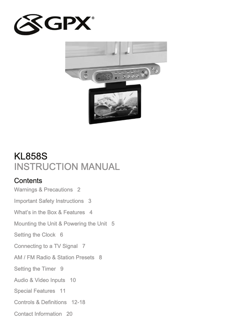 First page image of the manual for KL858S