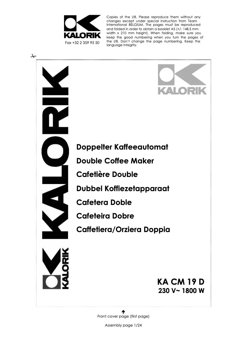 First page image of the manual for KA CM 19 D