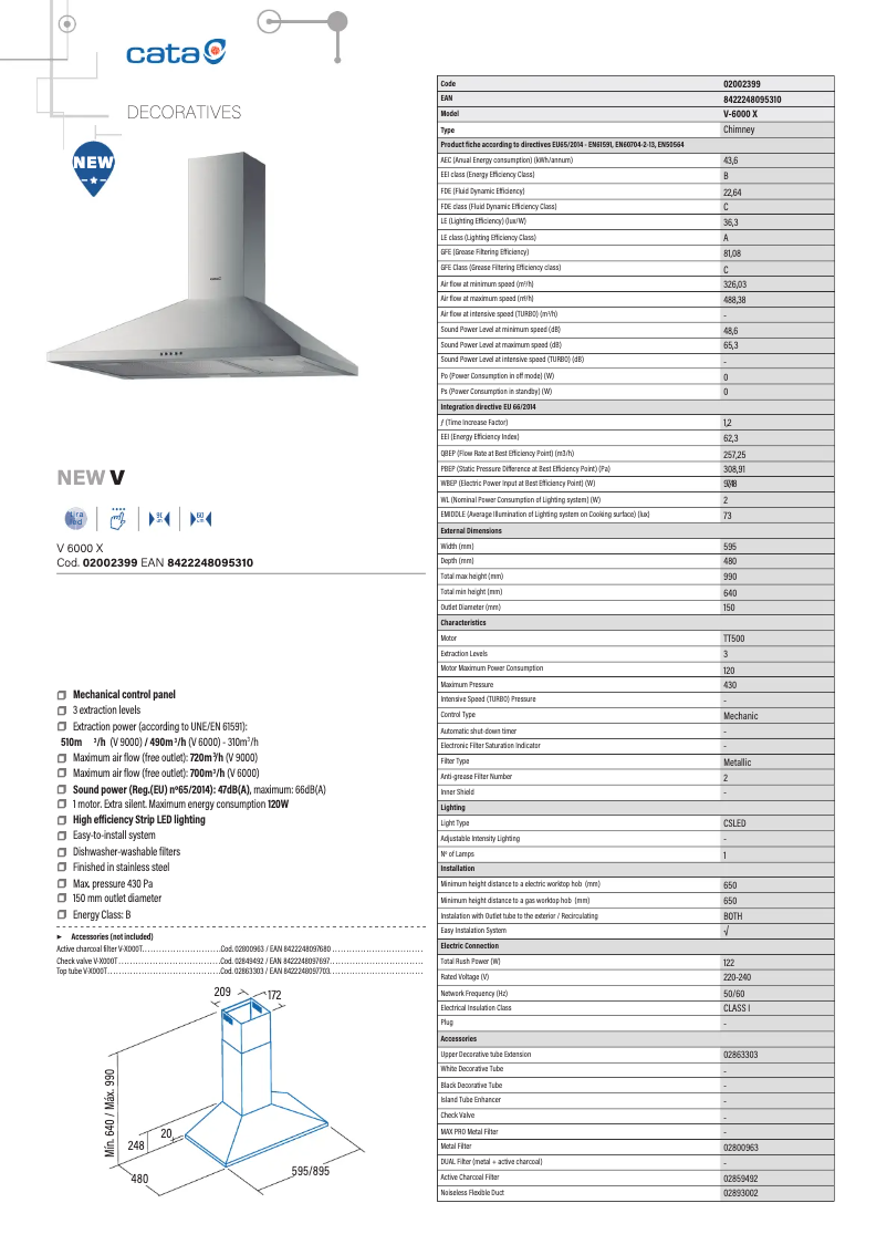 Page 1 of the manual Technical Sheet CATA V -X
