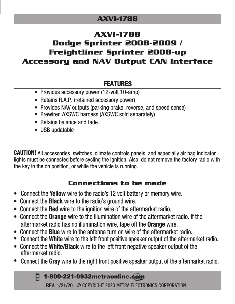 First page image of the manual for AXVI-1788