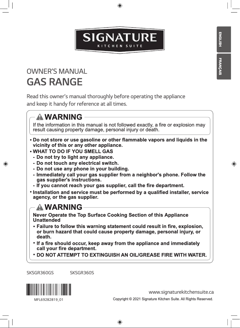 First page image of the manual for SKSGR360S