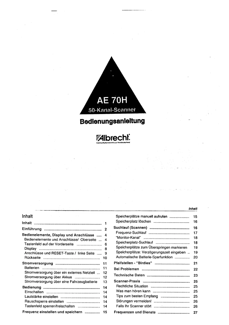 Page 1 of the manual User Manual Albrecht AE 70H