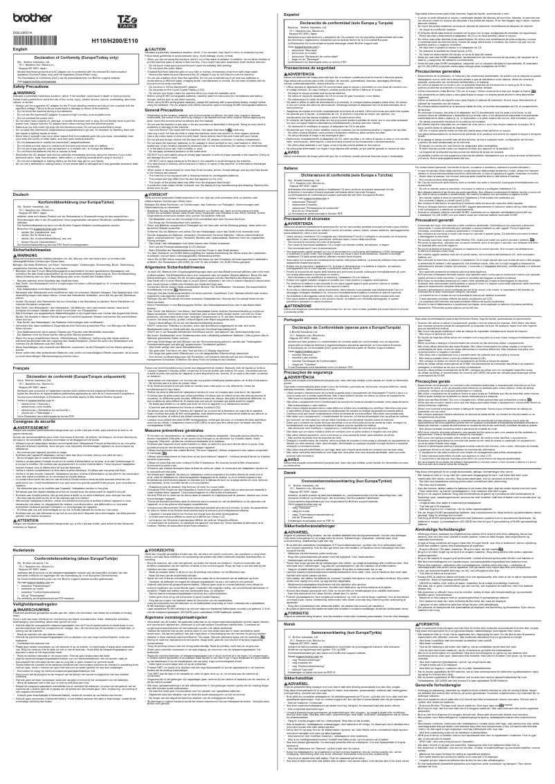 First page image of the manual for PT-H110