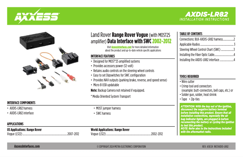First page image of the manual for AXDIS-LR82