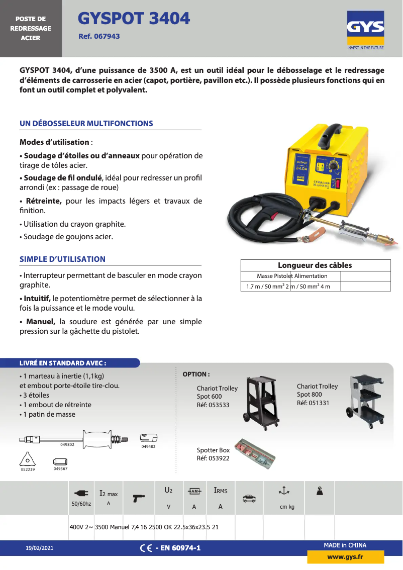 Page 1 of the manual Technical Sheet GYS Gyspot 34.04