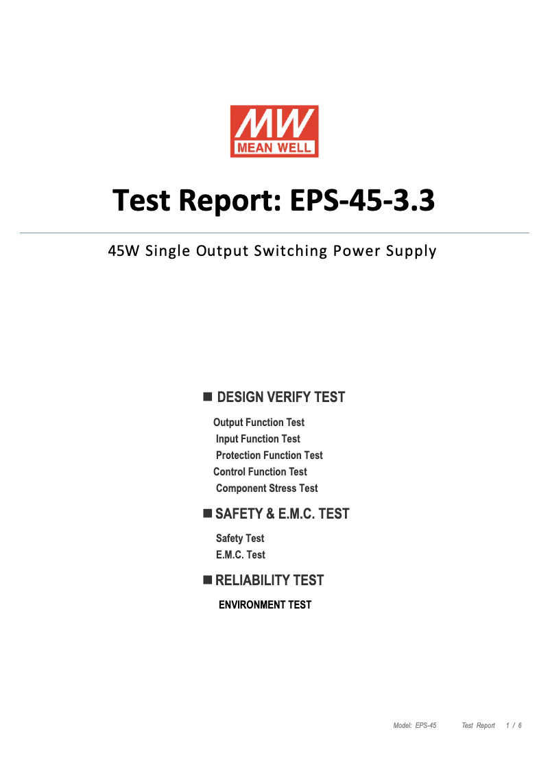 Page 1 of the manual Technical Sheet Mean Well EPS-45-3.3