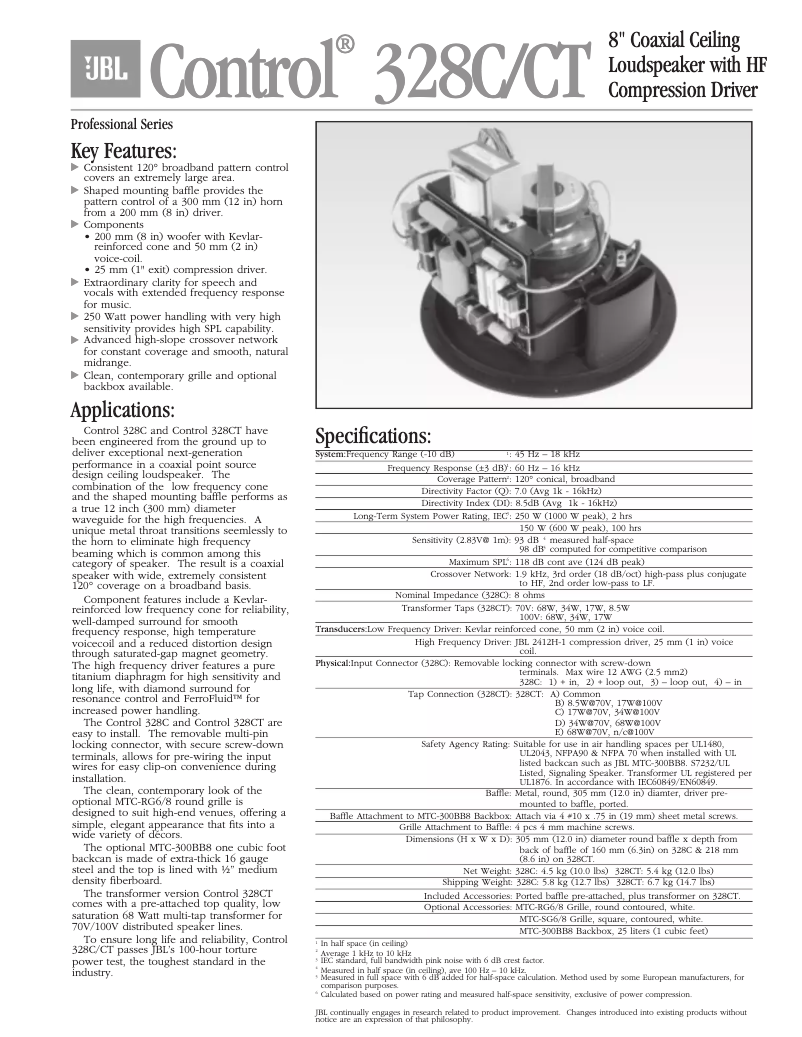 Page 1 of the manual Brochure JBL Control 328CT