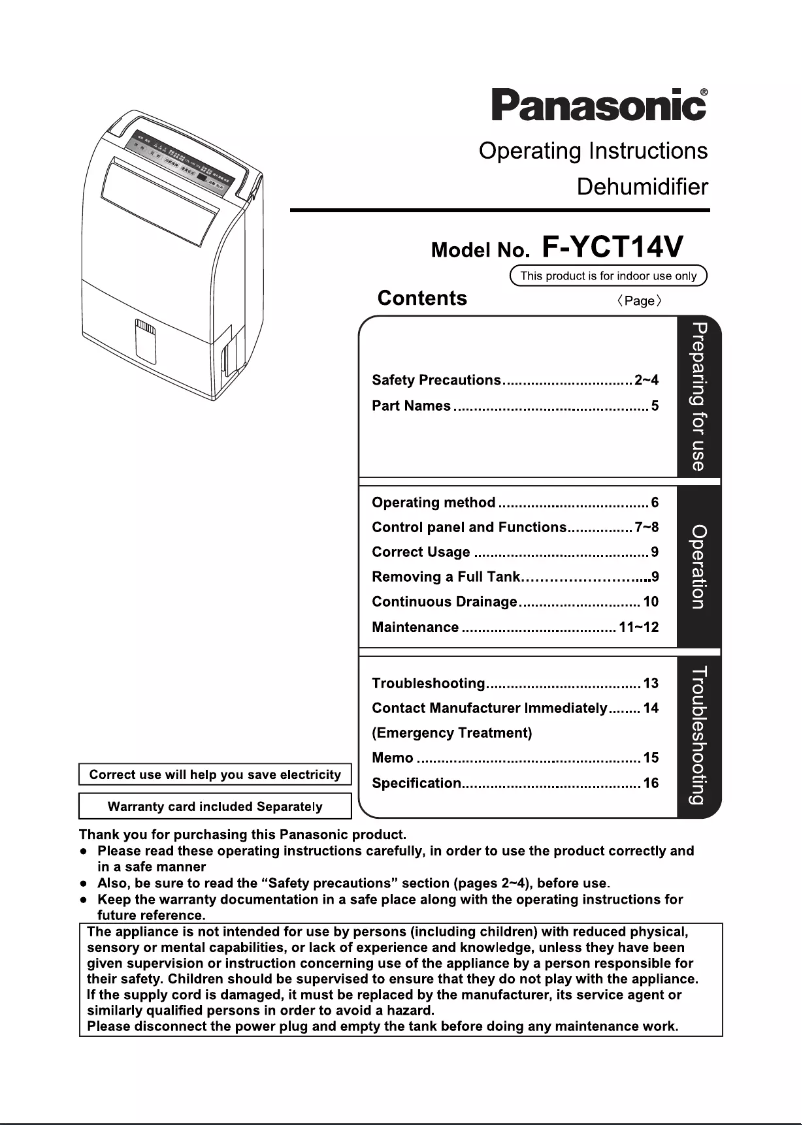 Page 1 of the manual User Manual Panasonic F-YCT14V