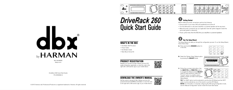 Page 1 of the manual Quick Start Guide DBX DriveRack 260